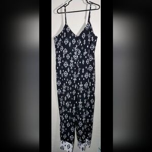 Emma & Michele Black and White Printed Spaghetti-Strap Jumpsuit